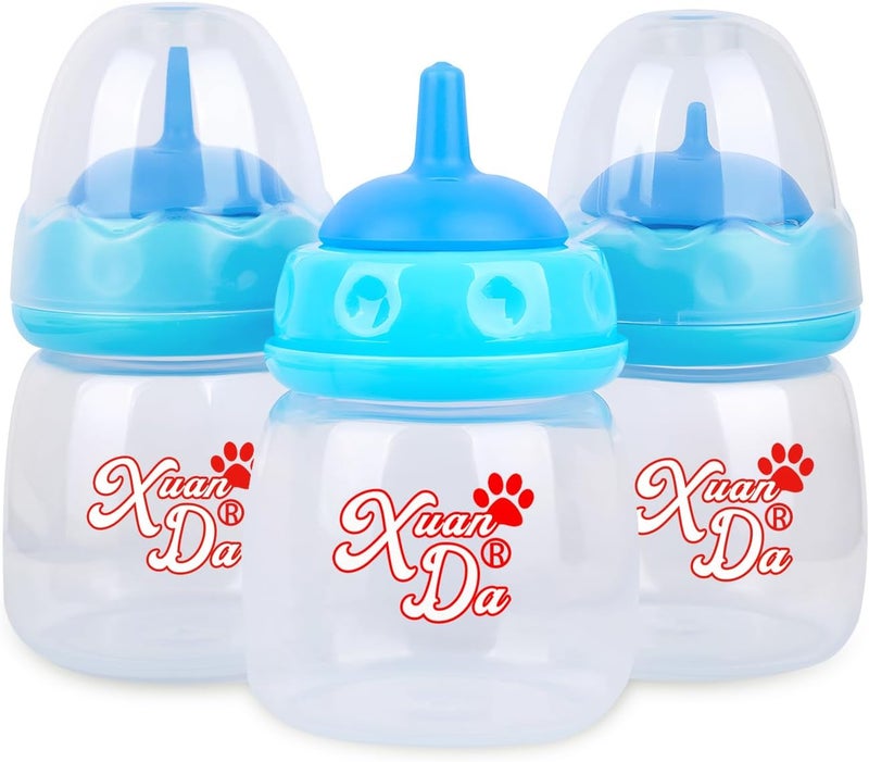 Xuanda Pet Feeding Bottle,3 Pack 60ml Nursing Bottle, 3 Sizes Nipples with Ventilation Valve Resistant Tearing Perfect for Puppies, Kittens, Small Wildlife（Blue） - Image 1